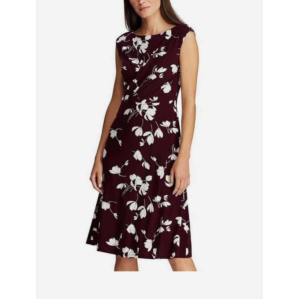 Ralph Lauren Women's PLUM‎ PURPLE Floral Jersey Stretch Dress SZ 0 Sheath